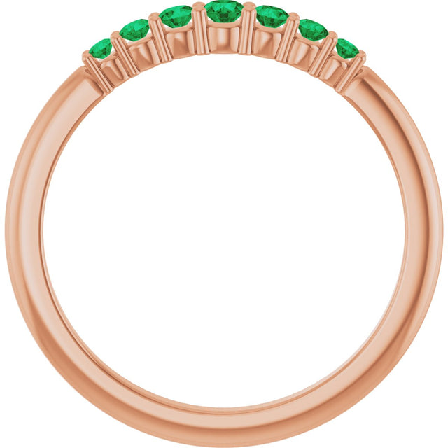 14K Gold Round Natural Emerald Accented Stackable Ring – 2.25mm Stones - Rose Gold - view 7