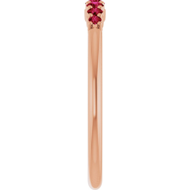 14K Gold Round Natural Ruby Accented Stackable Ring – 2.25mm Stones - Rose Gold - view 9