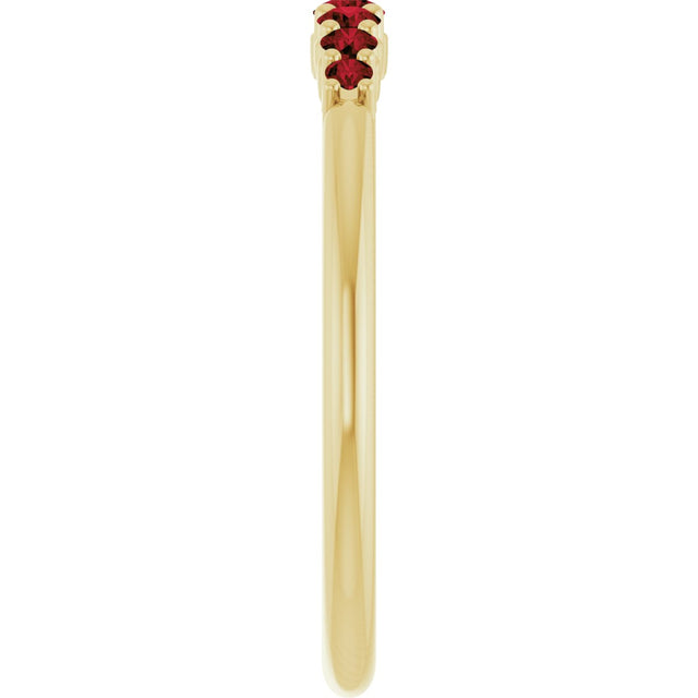 14K Gold Round Natural Mozambique Garnet Accented Stackable Ring – 2.25mm Stones - Yellow Gold - view 9