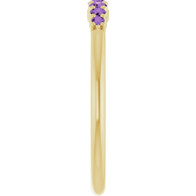 14K Gold Round Natural Amethyst Accented Stackable Ring – 2.25mm Stones - Yellow Gold - view 9