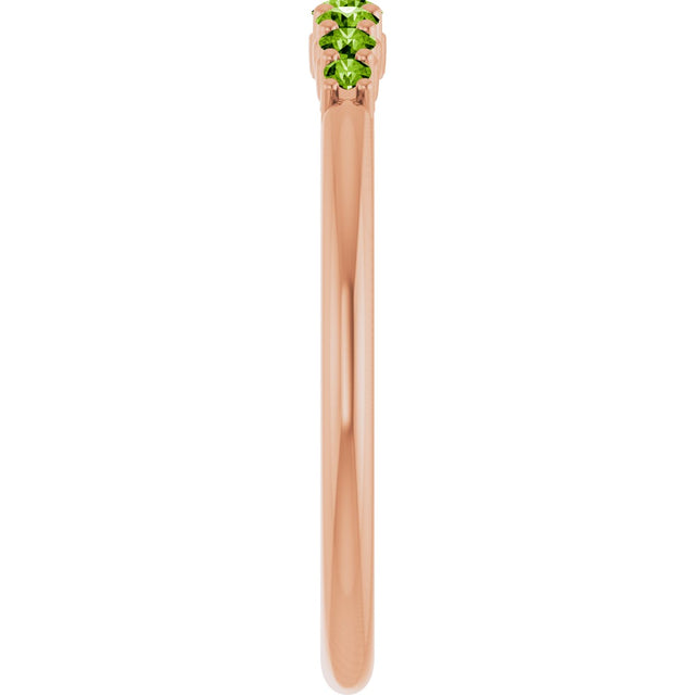 14K Gold Round Natural Peridot Accented Stackable Ring – 2.25mm Stones - Rose Gold - view 9