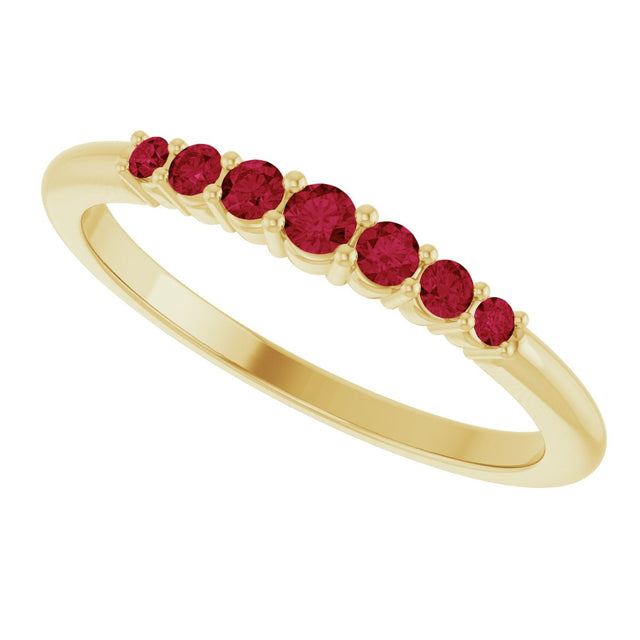 14K Gold Round Natural Ruby Accented Stackable Ring – 2.25mm Stones - Yellow Gold - view 10