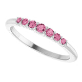 Platinum Round Natural Pink Tourmaline Accented Stackable Ring – 2.25mm Stones - view 10