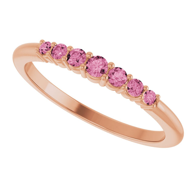 14K Gold Round Natural Pink Tourmaline Accented Stackable Ring – 2.25mm Stones - Rose Gold - view 10