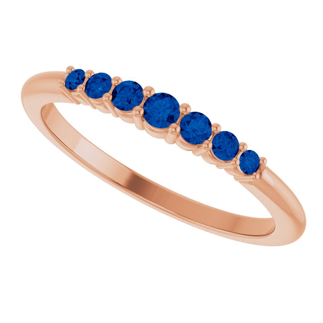 14K Gold Round Natural Blue Sapphire Accented Stackable Ring – 2.25mm Stones - Rose Gold - view 10