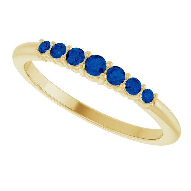 14K Gold Round Natural Blue Sapphire Accented Stackable Ring – 2.25mm Stones - Yellow Gold - view 10
