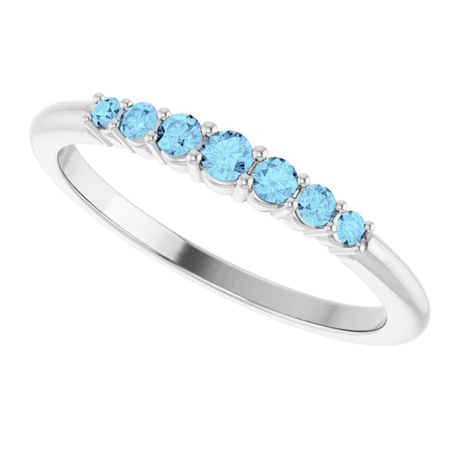 Platinum Round Natural Aquamarine Accented Stackable Ring – 2.25mm Stones - view 10