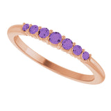 14K Gold Round Natural Amethyst Accented Stackable Ring – 2.25mm Stones - Rose Gold - view 10