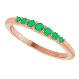 14K Gold Round Natural Emerald Accented Stackable Ring – 2.25mm Stones - Rose Gold - view 10