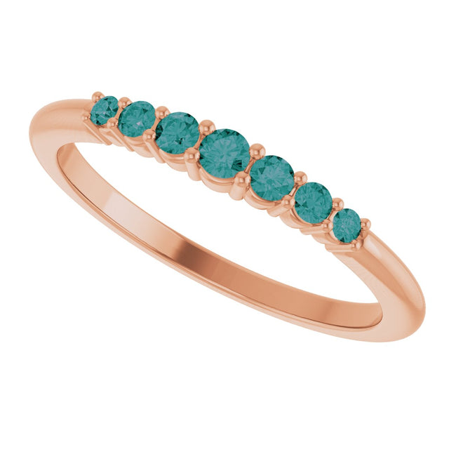 14K Gold Round Natural Alexandrite Accented Stackable Ring – 2.25mm Stones - Rose Gold - view 10