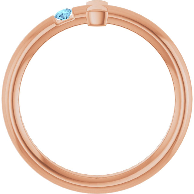 14K Gold Round Natural Aquamarine Sideways Cross Ring - Rose Gold - view 7