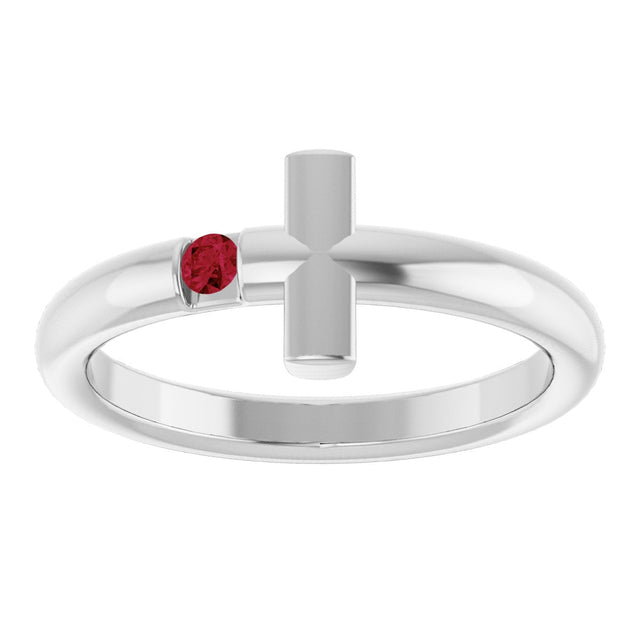 Platinum Round Natural Ruby Sideways Cross Ring - view 8