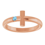 14K Gold Round Natural Aquamarine Sideways Cross Ring - Rose Gold - view 8