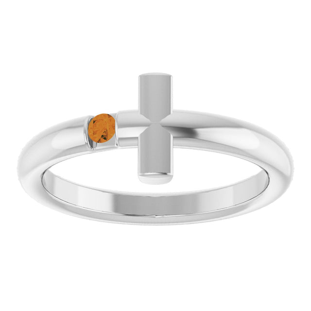 Platinum Round Natural Citrine Sideways Cross Ring - view 8