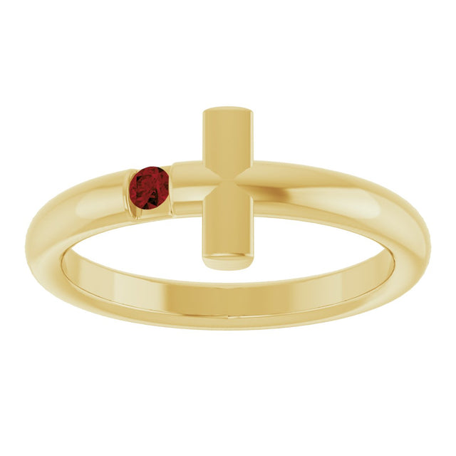 14K Gold Round Natural Mozambique Garnet Sideways Cross Ring - Yellow Gold - view 8