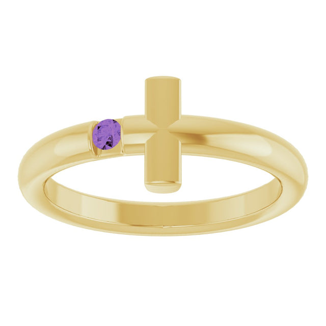 14K Gold Round Natural Amethyst Sideways Cross Ring - Yellow Gold - view 8