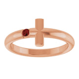 14K Gold Round Natural Mozambique Garnet Sideways Cross Ring - Rose Gold - view 8