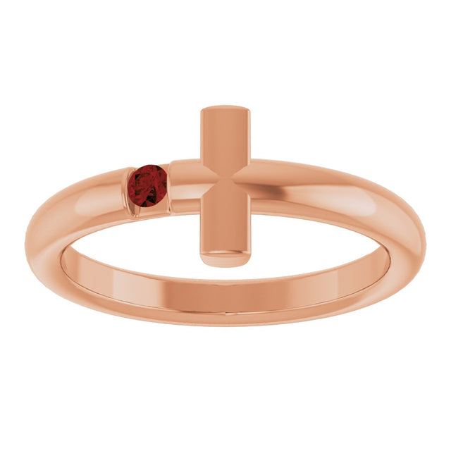 14K Gold Round Natural Mozambique Garnet Sideways Cross Ring - Rose Gold - view 8