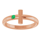 14K Gold Round Natural Emerald Sideways Cross Ring - Rose Gold - view 8