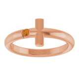 14K Gold Round Natural Citrine Sideways Cross Ring - Rose Gold - view 8