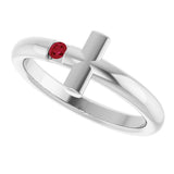 Platinum Round Natural Ruby Sideways Cross Ring - view 10