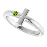 Platinum Round Natural Peridot Sideways Cross Ring - view 10