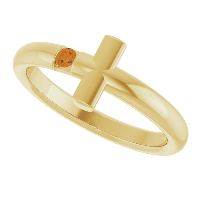 14K Gold Round Natural Citrine Sideways Cross Ring - Yellow Gold - view 10