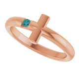 14K Gold Round Natural Alexandrite Sideways Cross Ring - Rose Gold - view 10