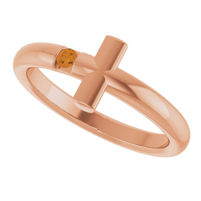 14K Gold Round Natural Citrine Sideways Cross Ring - Rose Gold - view 10