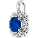 14K Gold Round Natural Blue Sapphire & Natural Diamond Halo-Style Pendant – 0.04 CTW - White Gold - view 2