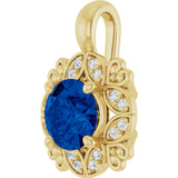 14K Gold Round Natural Blue Sapphire & Natural Diamond Halo-Style Pendant – 0.04 CTW - Yellow Gold - view 2