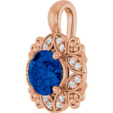 14K Gold Round Natural Blue Sapphire & Natural Diamond Halo-Style Pendant – 0.04 CTW - Rose Gold - view 2
