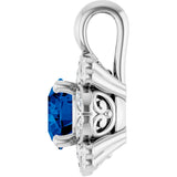 14K Gold Round Natural Blue Sapphire & Natural Diamond Halo-Style Pendant – 0.04 CTW - White Gold - view 3