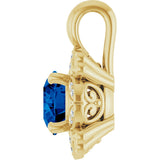 14K Gold Round Natural Blue Sapphire & Natural Diamond Halo-Style Pendant – 0.04 CTW - Yellow Gold - view 3