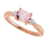 14K Gold Oval Natural Pink Morganite & Natural Diamond Accented Ring II - Rose Gold - view 5