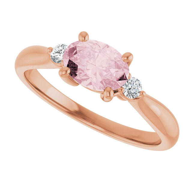 14K Gold Oval Natural Pink Morganite & Natural Diamond Accented Ring II - Rose Gold - view 5