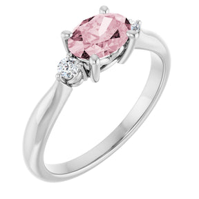 14K Gold Oval Natural Pink Morganite & Natural Diamond Accented Ring II - White Gold
