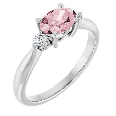 Platinum Oval Natural Pink Morganite & Natural Diamond Accented Ring