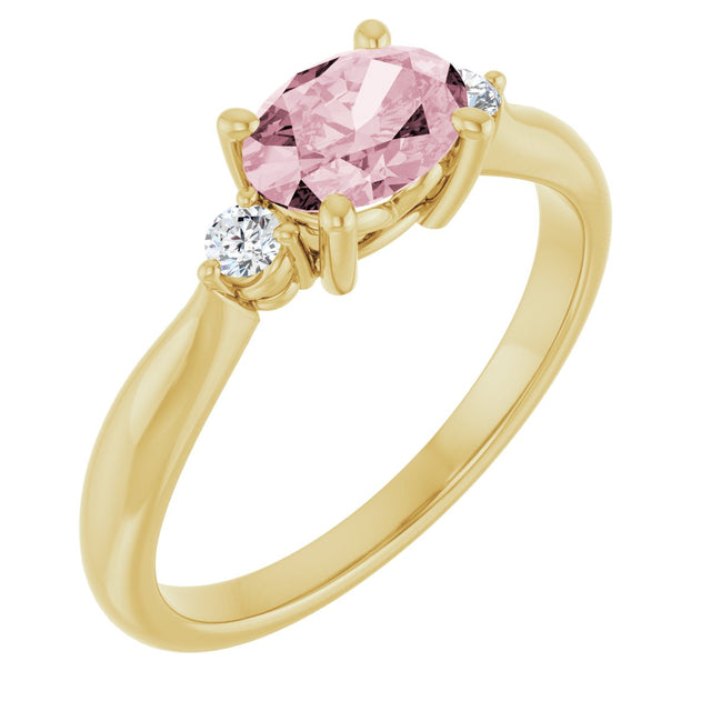 14K Gold Oval Natural Pink Morganite & Natural Diamond Accented Ring II - Yellow Gold