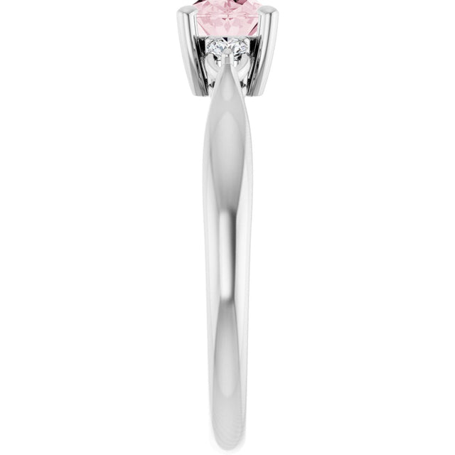 14K Gold Oval Natural Pink Morganite & Natural Diamond Accented Ring II - White Gold - view 4