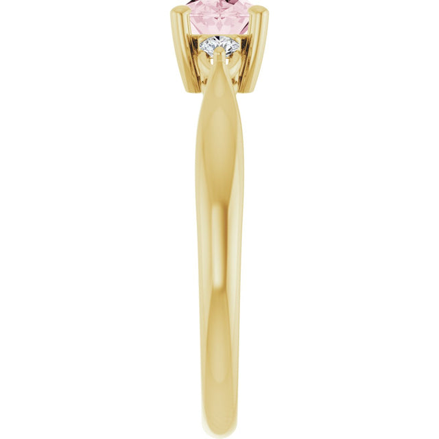 14K Gold Oval Natural Pink Morganite & Natural Diamond Accented Ring II - Yellow Gold - view 4