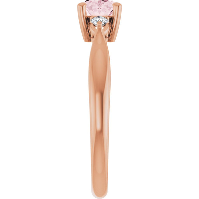 14K Gold Oval Natural Pink Morganite & Natural Diamond Accented Ring II - Rose Gold - view 4