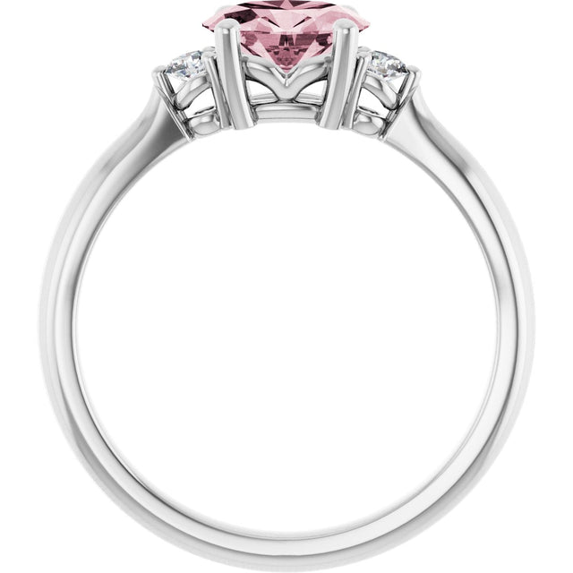 14K Gold Oval Natural Pink Morganite & Natural Diamond Accented Ring II - White Gold - view 2
