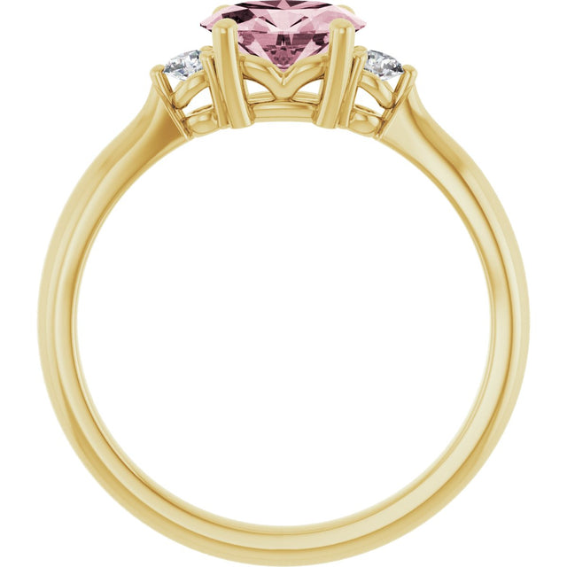 14K Gold Oval Natural Pink Morganite & Natural Diamond Accented Ring II - Yellow Gold - view 2