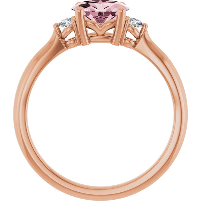 14K Gold Oval Natural Pink Morganite & Natural Diamond Accented Ring II - Rose Gold - view 2