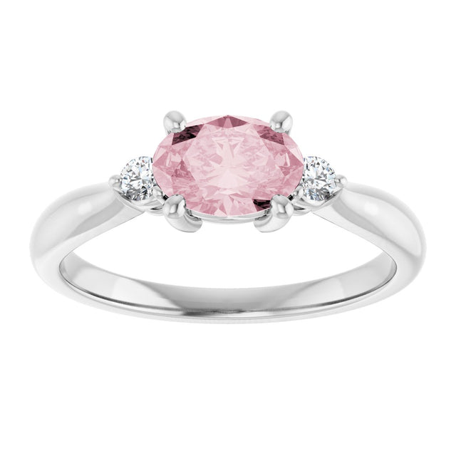 14K Gold Oval Natural Pink Morganite & Natural Diamond Accented Ring II - White Gold - view 3