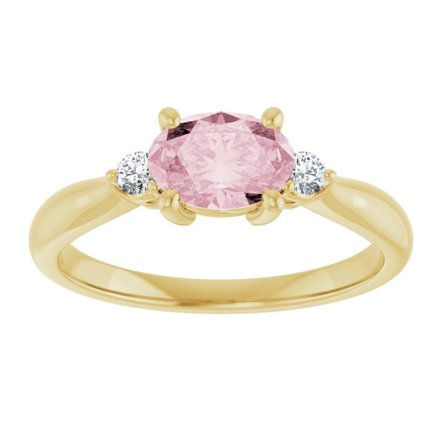 14K Gold Oval Natural Pink Morganite & Natural Diamond Accented Ring II - Yellow Gold - view 3