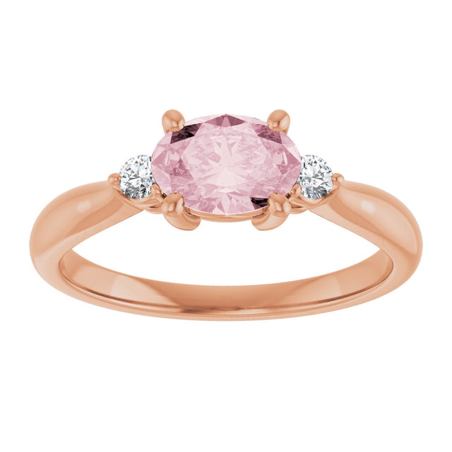 14K Gold Oval Natural Pink Morganite & Natural Diamond Accented Ring II - Rose Gold - view 3