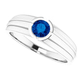 Platinum Round Lab-Grown Blue Sapphire Bezel-Set Ring – 5.5mm Stones - view 5