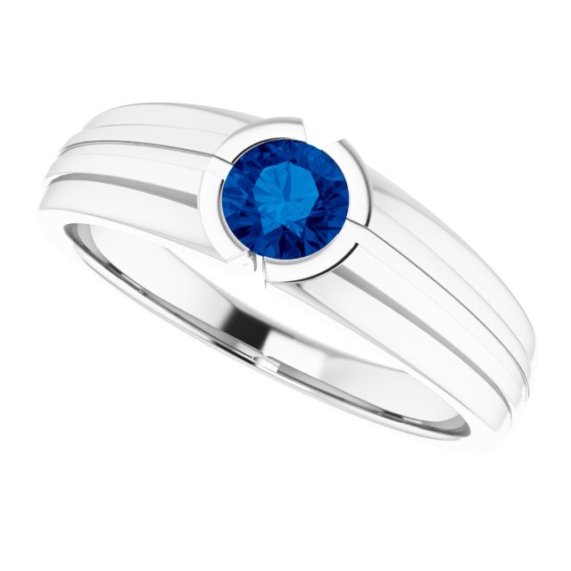 Platinum Round Lab-Grown Blue Sapphire Bezel-Set Ring – 5.5mm Stones - view 5